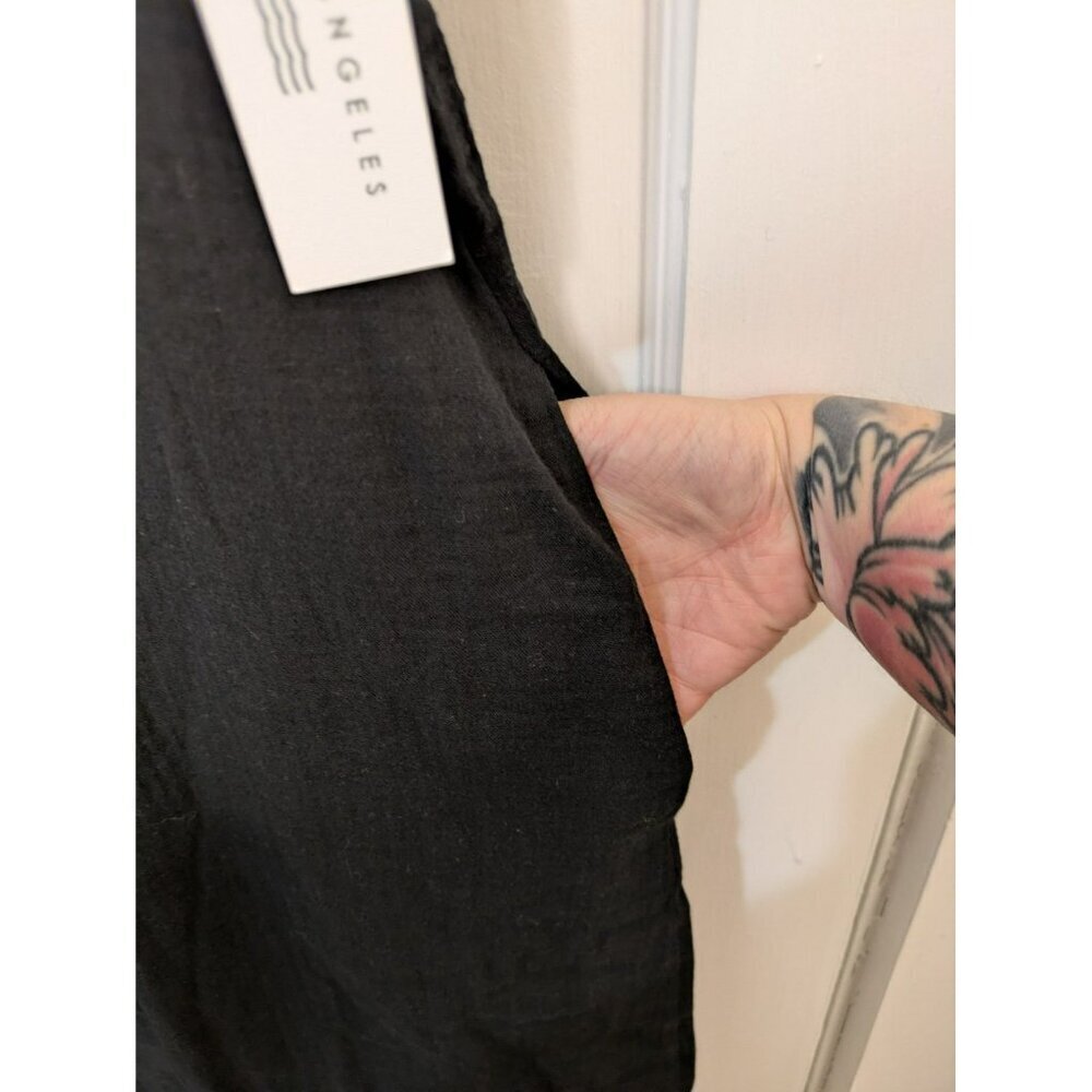 SOL Los Angeles Gauze Maxi Dress Sz Plus XL-2X Black Open Tie Back Flowy Pockets - Picture 6 of 8